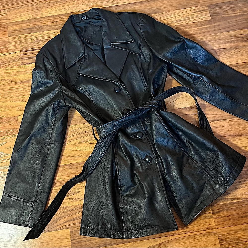 Vintage Y2K Leather Jacket Vintage Black Leather Jacket Genuine Leather Long